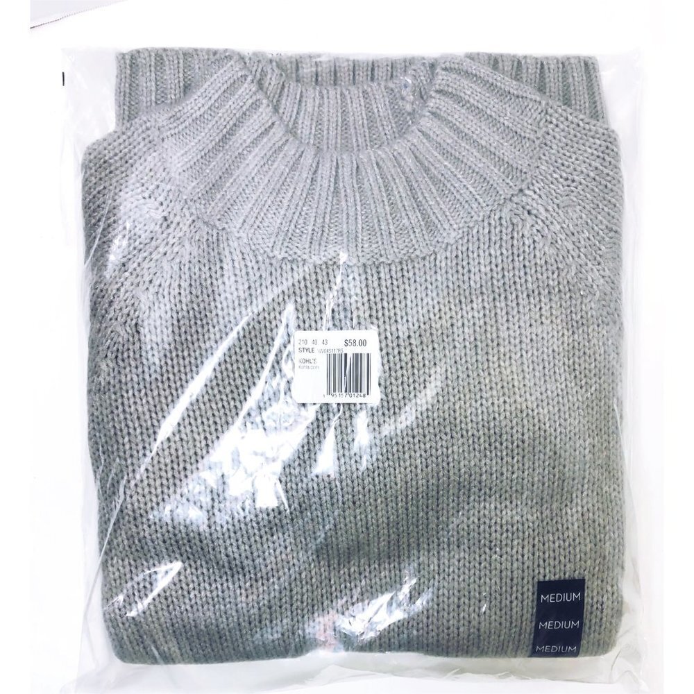 Simply Vera Wang Womens Gray Crew Neck Cable Knit Long Sleeve Sweater Sz M New - Picture 3 of 7